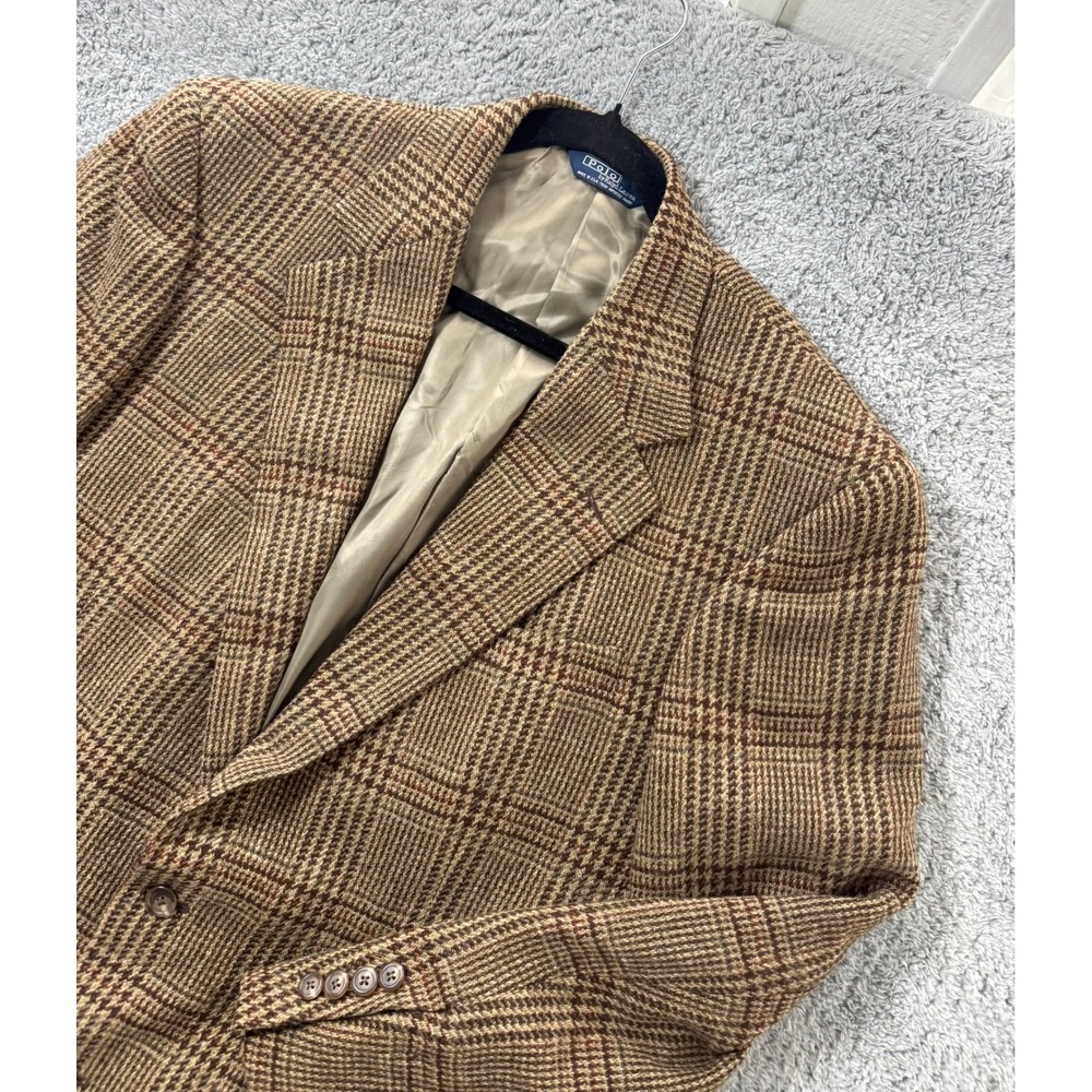 Vintage Polo Ralph Lauren Sport Suit Coat Blazer Mens 42R brown tweed check